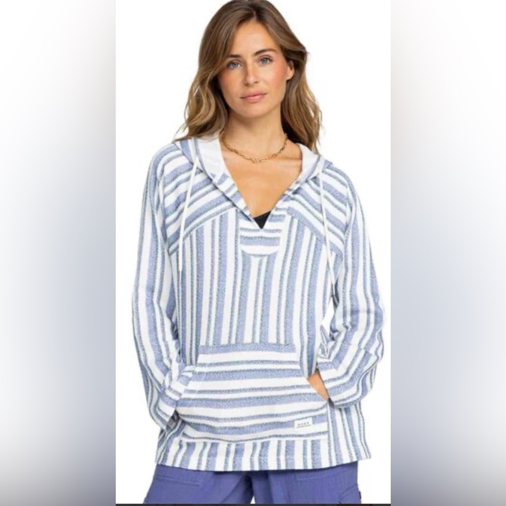 New Roxy Wild and Free Hooded Striped Poncho Size XL